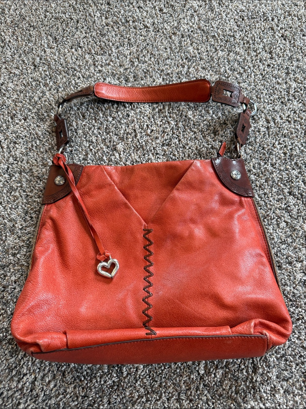 Brighton Burnt Orange Leather Shoulder Bag with Heart Charm